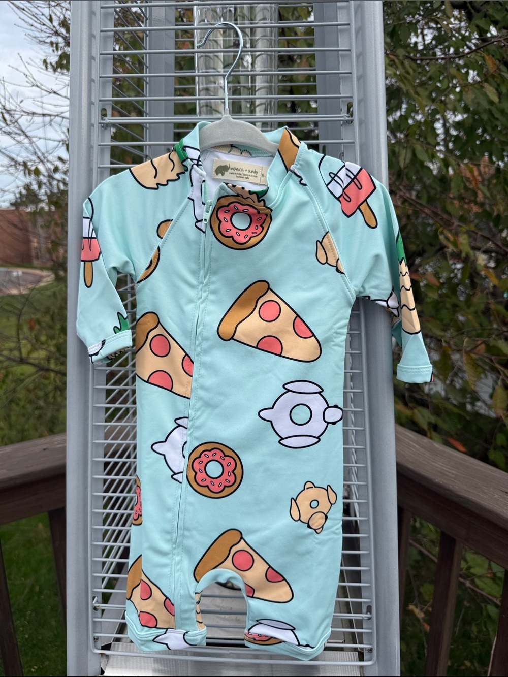 Kids Mint Food-Print Zip Front Rashguard One-Piece
